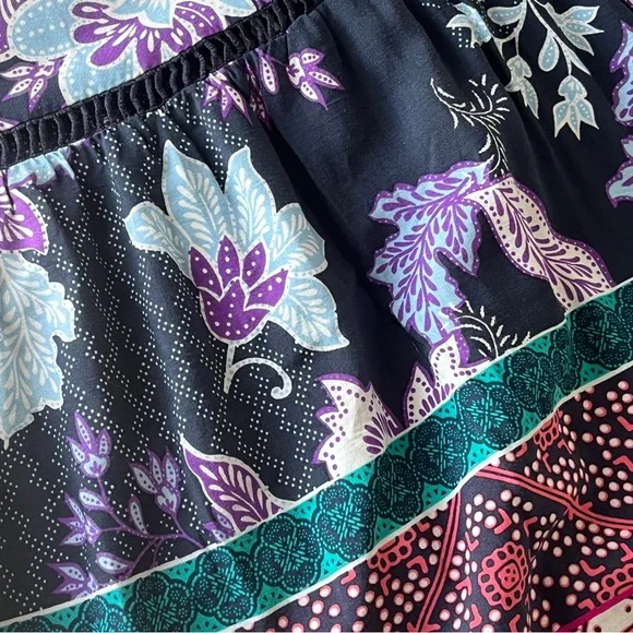 Jaase Boho Batik Style Print Tiered Maxi Dress in Navy and Lavender - Size S - Picture 11 of 12